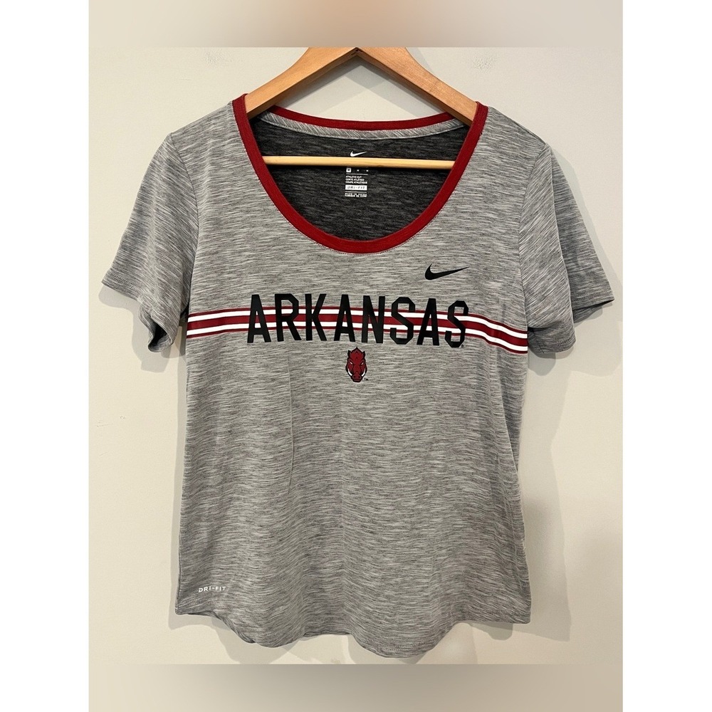 Nike Arkansas Razorbacks Dri-FIT Tee Sporty Gray Medium Scoop Neck Athletic